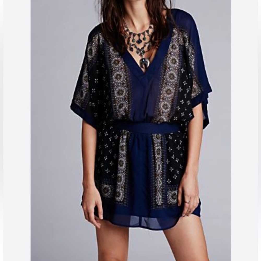Free People Santa Cruz Semi Sheer Dress Navy Blue Women’s L